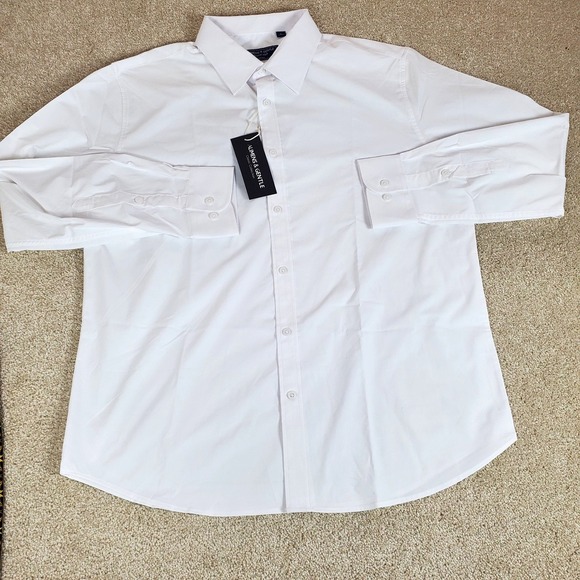 Alimens & Gentle Men's White  Button Up Shirt Large Long Sleeve NWTG - Picture 2 of 10